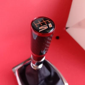 RED CARBON SI 6 JDM STICK SHIFT GEAR KNOB for CIVIC MK8 MK9 MKX FK FG ACCORD FIT - Picture 1 of 6