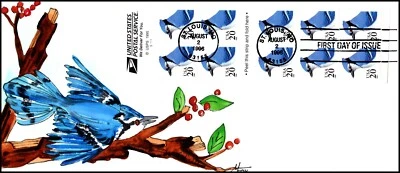 Scott 3048a 20 Cents Blue Jay Pane Melissa Fox Hand Painted FDC 3 Of 5 - Image 1 of 2