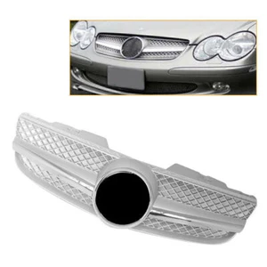 1 fin Front Grille Grill Silver For Mercedes Benz R230 SL550 SL63 2007 2008 2009 - Picture 1 of 5