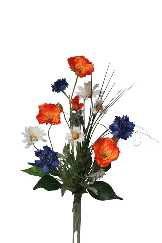 Blumenstrauß künstliche Wiesenblumen Mohnblume Kornblume Margerite H32cm - Bild 1 von 1