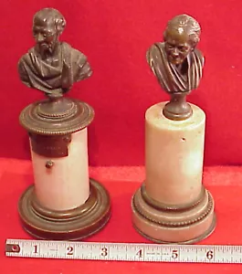 19thc French Bronze Busts of Jean Jacques Rousseau & Voltaire on Marble Columns - Picture 1 of 23
