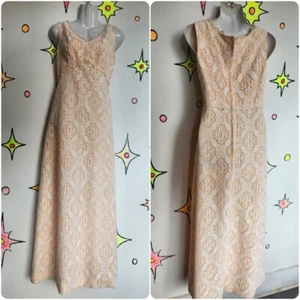Maxi abito vintage anni 60 70 | pizzo bianco e pesca | piccolo 6 - Foto 1 di 2