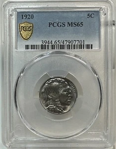 1920 5c PCGS MS 65 ~ GEM BUFFALO NICKEL BLAST WHITE - Picture 1 of 4