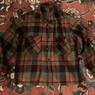 Vintage Chippewa Woolen Mills Jacket Red Lumberjack Plaid Heavy Wool Shirt 50s - Image 1 of 4