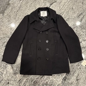 Size 42 US Navy Pea Coat Men's Black Wool MP72132 USA Made Military Issued NWT - Picture 1 of 20