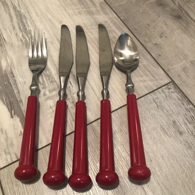 Oxford Hall Utensils Stainless Red Handle Flatware Japan Vintage - Image 1 of 4