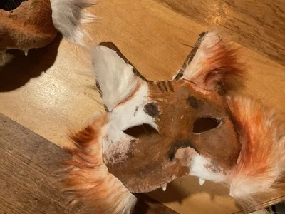 Máscara Therian de gato atigrado naranja (no forrada, sin malla para ojos, tiene piel y dientes) Foto 1 de 2