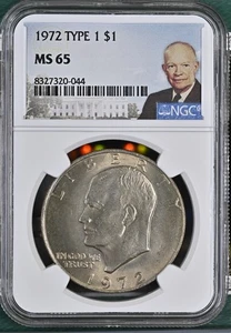 1972 - P Eisenhower Dollar 1 $ Type 1 Clad NGC Ike Portrait Specialty Label MS-65 - Bild 1 von 2