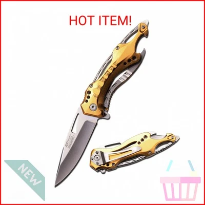 Cuchillo plegable MTECH EE. UU., hoja semi dentada de 3,75 pulgadas, revestimiento de titanio, vidrio  Foto 1 de 2