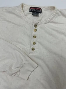 Vintage 80s Saturdays Ribbed Henley Men XL Tight Fit Ivory Long Sleeve Grunge - Bild 1 von 16