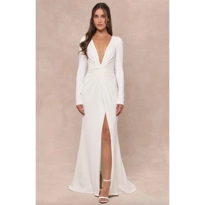 Lulus atemberaubendes romantisches weißes Langarm Meerjungfrau Maxikleid Hochzeit Small neu mit Etikett - Bild 1 von 14