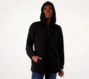 NUEVO CON ETIQUETAS SUÉTER CON CAPUCHA SHERPA TRASERO CEPILLADO KOOLABURRA BY UGG, NEGRO, MEDIANO - Imagen 1 de 3