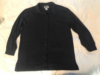 Forenza Lg Long Sleeve Black Button Front Oxford Cotton Poly Blend Vintage — 第 1/4 张图片