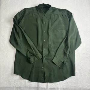 VTG Structure 100% Silk Green Long Sleeve Collared Button Up Shirt Men's Medium - Picture 1 of 8