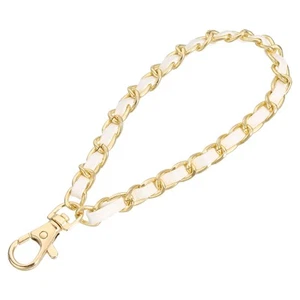 Leather Wristlet Strap 7" Hand Wrist Lanyard Bag Key Chain Gold White - Picture 1 of 8