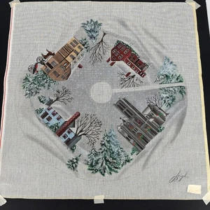 Leigh Designs Needlepoint Canvas 24" Tree Skirt Christmas Winter Village Scene - Picture 1 of 12