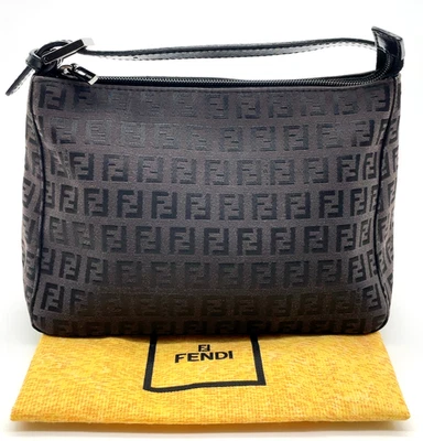 Authentic Fendi Zucchino Canvas Leather Black Mini Hand Bag W/Dustbag SK110059 - Image 1 of 4