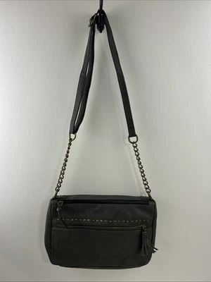 Bolso Bandolera Gris Cuero Bueno Hobo Multi Cremalleras y Bolsillos Tachuelas Foto 1 de 4