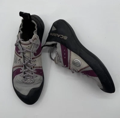 Zapatos de Escalada Scarpa Helix EU 39 US 7.5 Púrpura y Gris Cuero Suela de Goma Foto 1 de 4