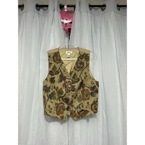 Vintage Talbots Woven Tapestry Button Vest Women Size M Cottagecore Floral - Picture 1 of 8