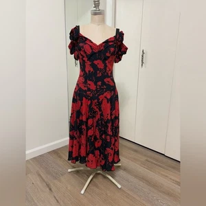 Barbara Barbara Vintage Red Roses Floral Dress Size 6 - Picture 1 of 10