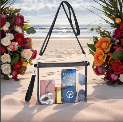 Clear PVC Tote Bag Women Large Transparent Handbag Zip Purse Stadium Security - Image 1 of 4