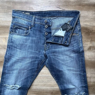 G Star Raw Jeans Men 33x32 Blue Radar Tapered Stretch Distress Washout Whiskers - Image 1 of 4