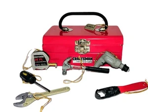 Vtg Mr Christmas CRAFTSMAN Toolbox Miniature + 6 Mini Tool Box Ornaments 1998 A+ - Picture 1 of 23