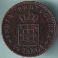 PORTUGUESE INDIA GOA CARLOS I 1/8 TANGA RARE COPPER COIN