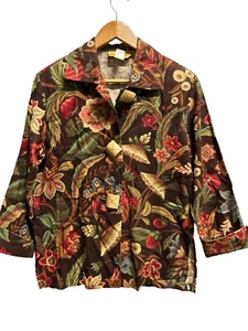 Painted Pony Tapestry Jacket Small Linen Wood Buttons Fall Brown Orange - Picture 1 of 6