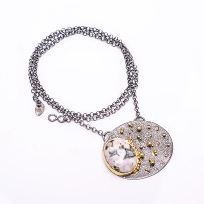 Ocean Jasper Black And Gold Rhodium 925 Silver Necklace 19.99" N59 Valentin Gift - Image 1 of 3