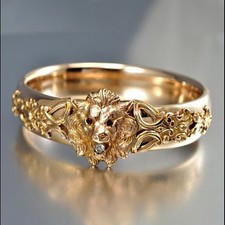 Sapphire Punk Wedding Jewelry Size 8 Fashion Men 18K Gold Lion Ring White