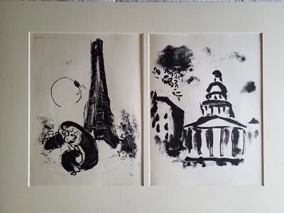 Chagall Derrière le Miroir, 2 litografías, Torre Eiffel, Panteón, 1954, raro Foto 1 de 4