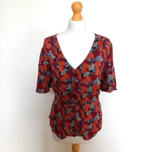 Ma Ran Ta UK 12 14 EU 40 V Neck Floral Short Sleeve Blouse Soft Modal - Picture 1 of 6