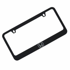 HONDA LOGO Black Metal License Plate Frame WITH CHROME BRUSHED VINYL - Foto 1 di 2