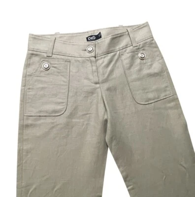 Dolce & Gabbana Pantalones Beige Mujer Talla US 6/UE 38 Algodón Lino Pantalón Moderno Foto 1 de 4