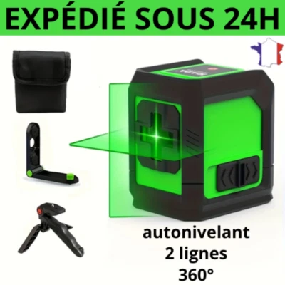 Niveau Laser Vert Auto-nivelant Croisé 360° Précis avec Trépied + Support 520 nm