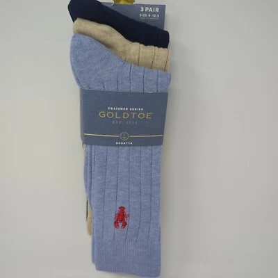 Paquete de 3 calcetines Goldtoe Regatta Crew para hombre talla 6-12,5 Aqua FX azul y beige Foto 1 de 4
