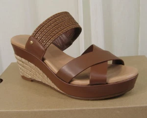 NIB UGG Adriana Platform Wedge Strap Leather Sandals US 9.5/40.5 Tamarind Brown - Picture 1 of 12