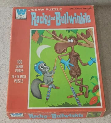 VTG 1962 Whitman Rocky And Bullwinkle 100 Large Pc Jigsaw Puzzle 14"x18" CIB - Image 1 of 2