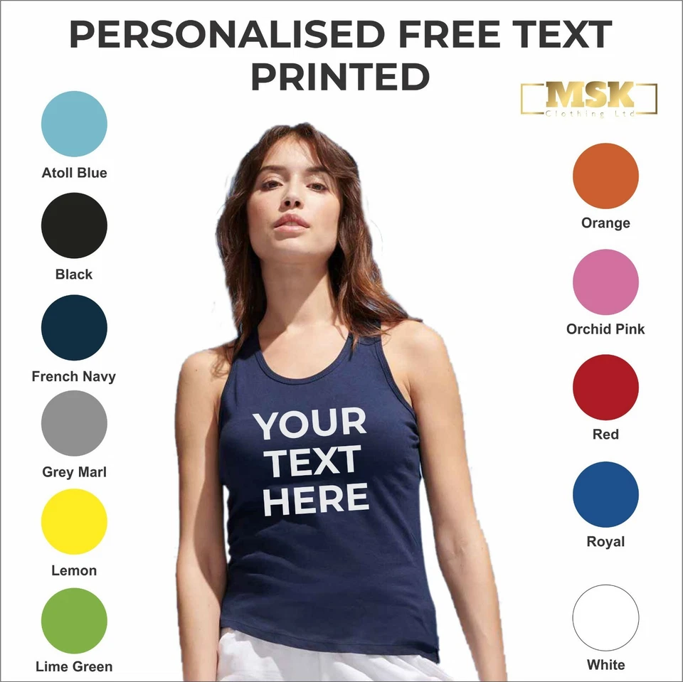 Personalised Custom Printed SOL'S Ladies Justin Vest Sports Yoga Casual Tank Top - Image 1 of 4
