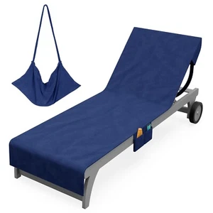 Lounger Beach Towel Carry with Pockets Compact Soft Microfibre Quick Dry Navy - Picture 1 of 12