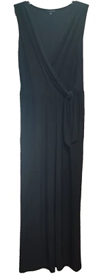 Mono Tahari Negro Pequeño Elastizado Cuello en V Envolvente Sin Mangas Pierna Ancha Negro talla L Foto 1 de 4