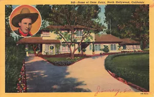 VINTAGE MOVIE STAR GENE AUTRY HOME HOLLYWOOD CA LINEN POSTCARD 1940 071323 S - Picture 1 of 2