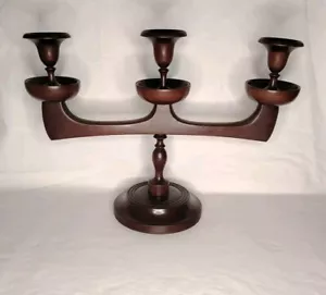 Vintage Danish Wood Candlestick Candelabra - Picture 1 of 11