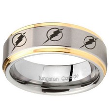 8mm Step Edge Multiple Flash 14K Gold Ip Tungsten Engagement Ring