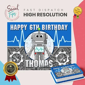 ROBOT BAMBINI PERSONALIZZATO RETTANGOLO COMMESTIBILE CAKE TOPPER DECORAZIONE - Foto 1 di 7