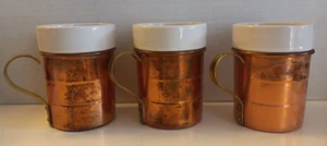Vintage Solid Copper Mug Set of 3 with Ceramic Inserts Made in Korea - Picture 1 of 8