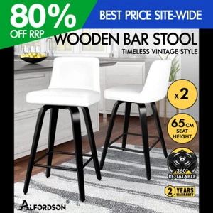 ALFORDSON 2x Swivel Bar Stools Bailey Kitchen Wooden Dining Chair White - Picture 1 of 12