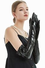 Women Opera  Patent Leather Shining Long Evening Gloves Patent Black
